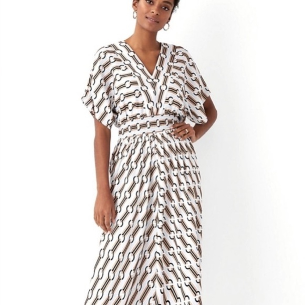ANN TAYLOR Chain Print Midi Dress in Gray Smoke - Picture 2 of 9